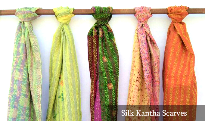 silk kantha scarves