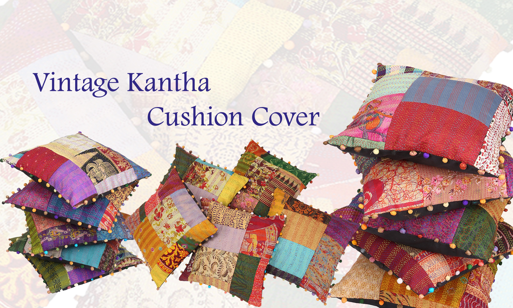 vintage kantha cushion cover