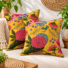 Mustard Yellow Floral and Fruit Kantha Cushion Cover - 16 Inch - Image 3