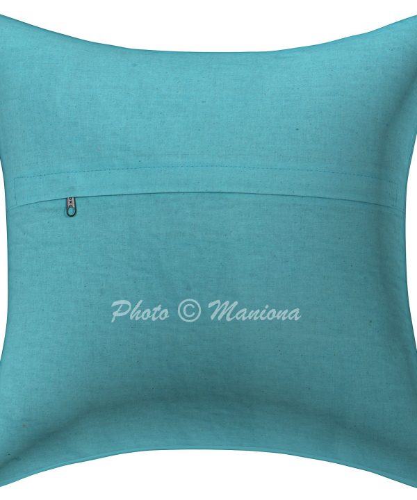 Alternative view of Turquoise Floral and Fruit Kantha Cushion Cover -16 Inch