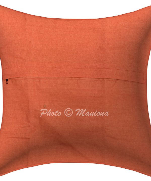 Alternative view of Orange Floral and Fruit Kantha Cushion Cover -16 Inch