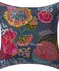 Alternative view of Set of 2 - Grey Floral and Fruit Kantha Cushion Cover -16 Inch
