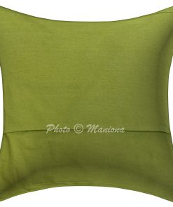Alternative view of Parrot Green Floral and Fruit Kantha Cushion Cover -16 Inch
