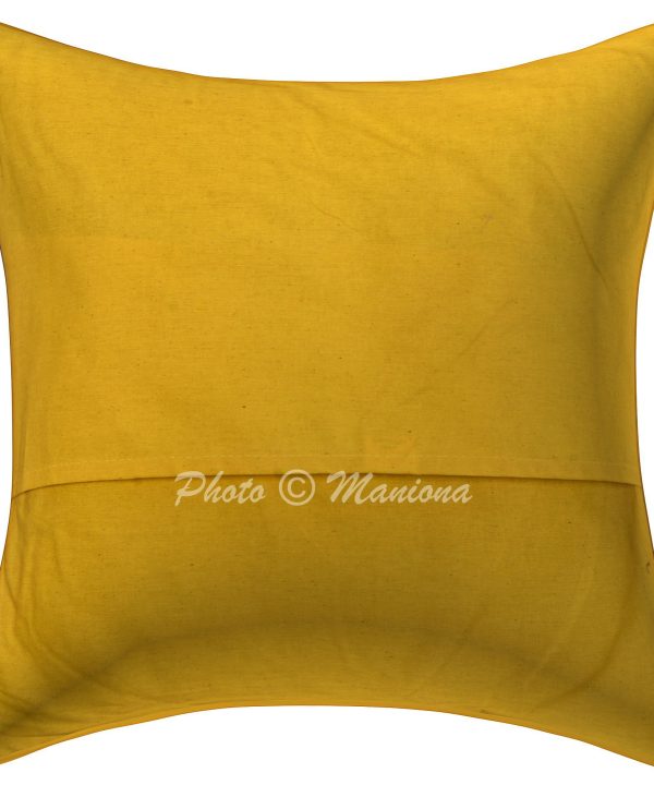Alternative view of Mustard Yellow Floral and Fruit Kantha Cushion Cover - 16 Inch