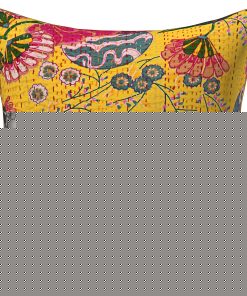 Alternative view of Set of 2 - Mustard Yellow Floral and Fruit Kantha Cushion Cover - 16 Inch