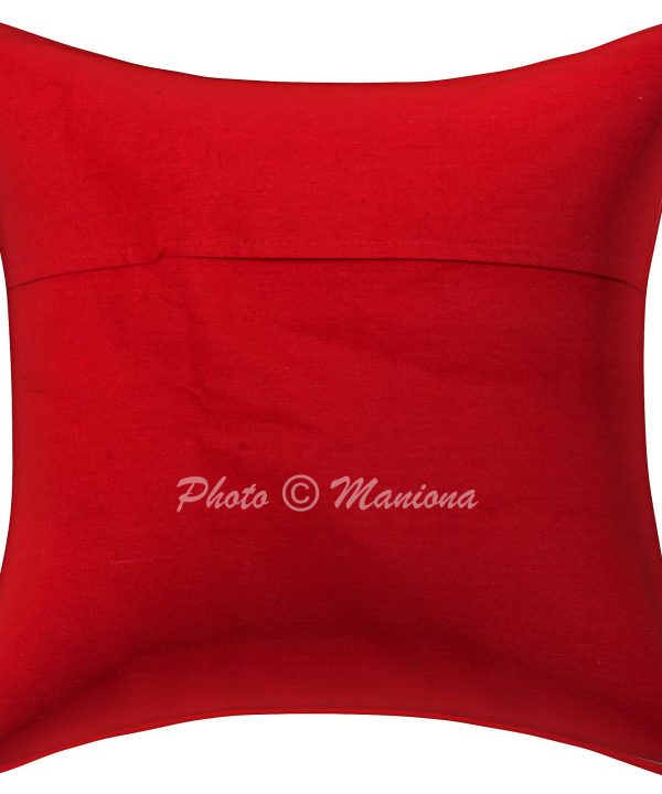 Alternative view of Red Floral and Fruit Kantha Cushion Cover -16 Inch