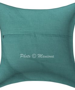 Alternative view of Teal Green Floral and Fruit Kantha Cushion Cover -16 Inch