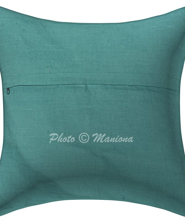 Alternative view of Teal Green Floral and Fruit Kantha Cushion Cover -16 Inch