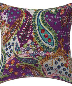 Alternative view of Set of 2 - Purple Paisley Kantha Cushion Cover - 16 Inch