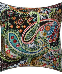 Alternative view of Set of 2 - Black Paisley Kantha Cushion Cover - 16 Inch