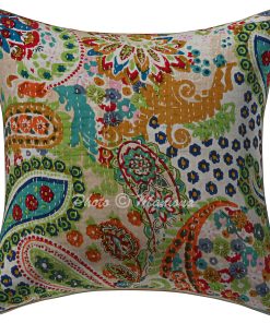 Alternative view of Set of 2 - Off White Paisley Kantha Cushion Cover -16 Inch