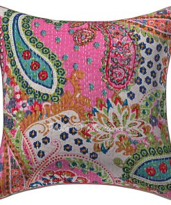 Alternative view of Set of 2 - Pink Paisley Kantha Cushion Cover -16 Inch