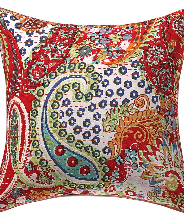Orange Paisley Kantha Cushion Cover -16 Inch