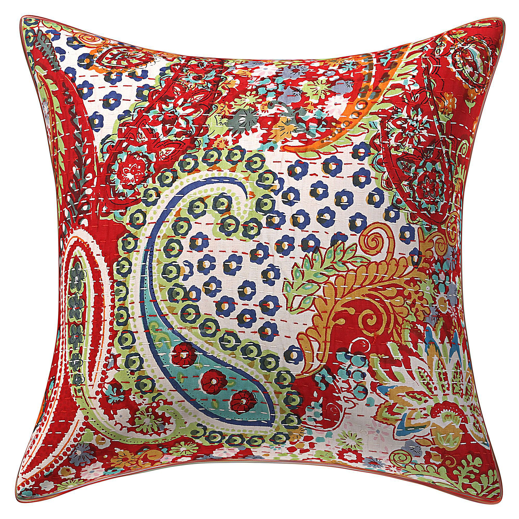 Kantha Cushion Cover | Paisley Kantha Pillow | Bird Kantha Cushion