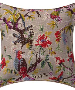 Alternative view of Set of 2 - Bird Print Kantha Cushion Cover -16 Inch