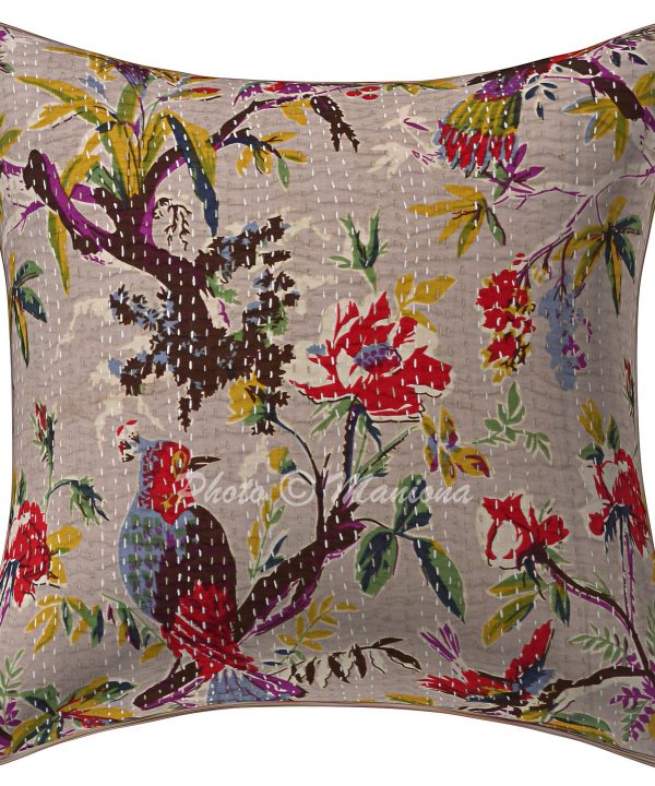 Alternative view of Set of 2 - Bird Print Kantha Cushion Cover -16 Inch
