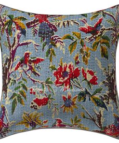 Alternative view of Set of 2 - Blue Bird Print Kantha Cushion Cover -16 Inch
