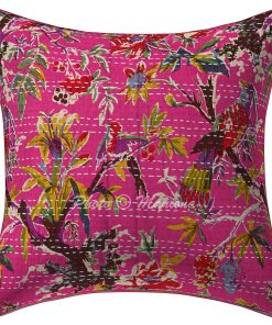 Alternative view of Set of 2 - Pink Bird Print Kantha Cushion Cover -16 Inch
