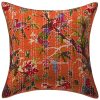 Set of 2 - Orange Bird Print Kantha Cushion Cover -16 Inch - Image 2