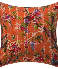 Alternative view of Set of 2 - Orange Bird Print Kantha Cushion Cover -16 Inch