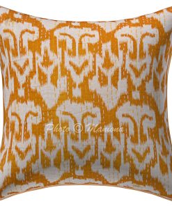 Alternative view of Set of 2 -Mustard Yellow Ikat Print Kantha Cushion Cover -16 Inch