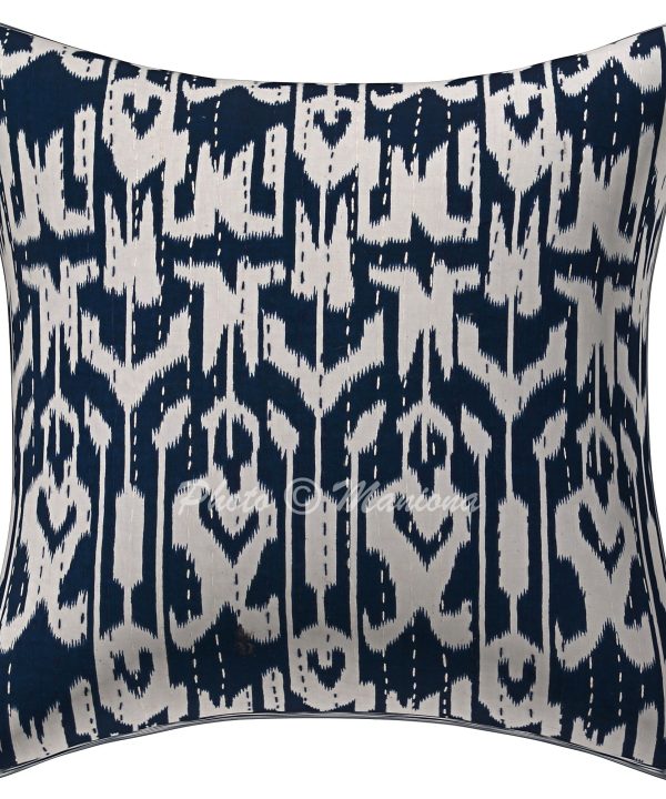 Alternative view of Set of 2 -Dark Blue Ikat Print Kantha Cushion Cover -16 Inch