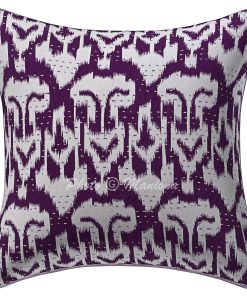 Alternative view of Set of 2 -Purple Ikat Print Kantha Cushion Cover -16 Inch