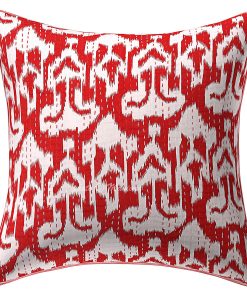 Alternative view of Set of 2 -Red Ikat Print Kantha Cushion Cover -16 Inch