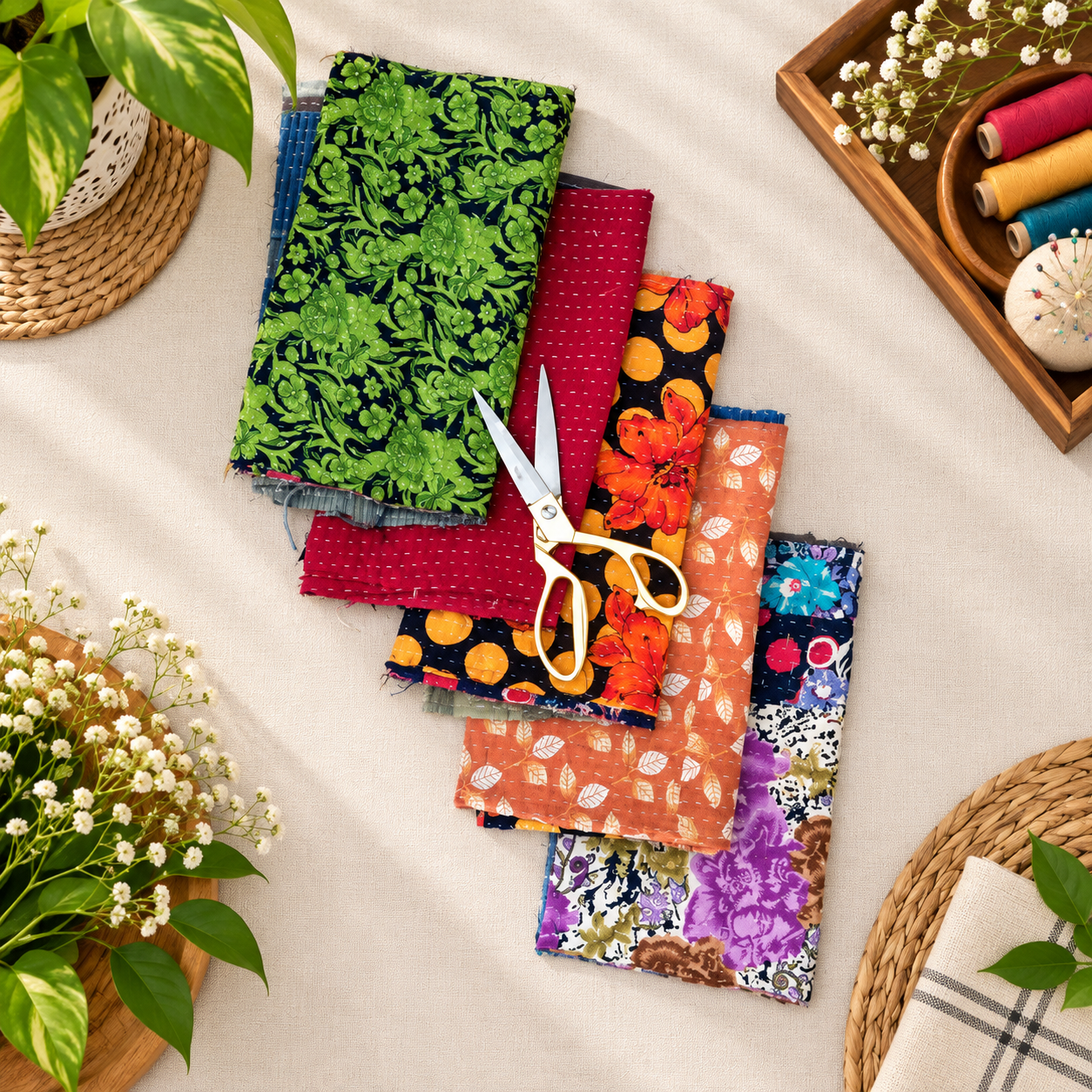 200 grms Kantha Embroidered Scrap Lot