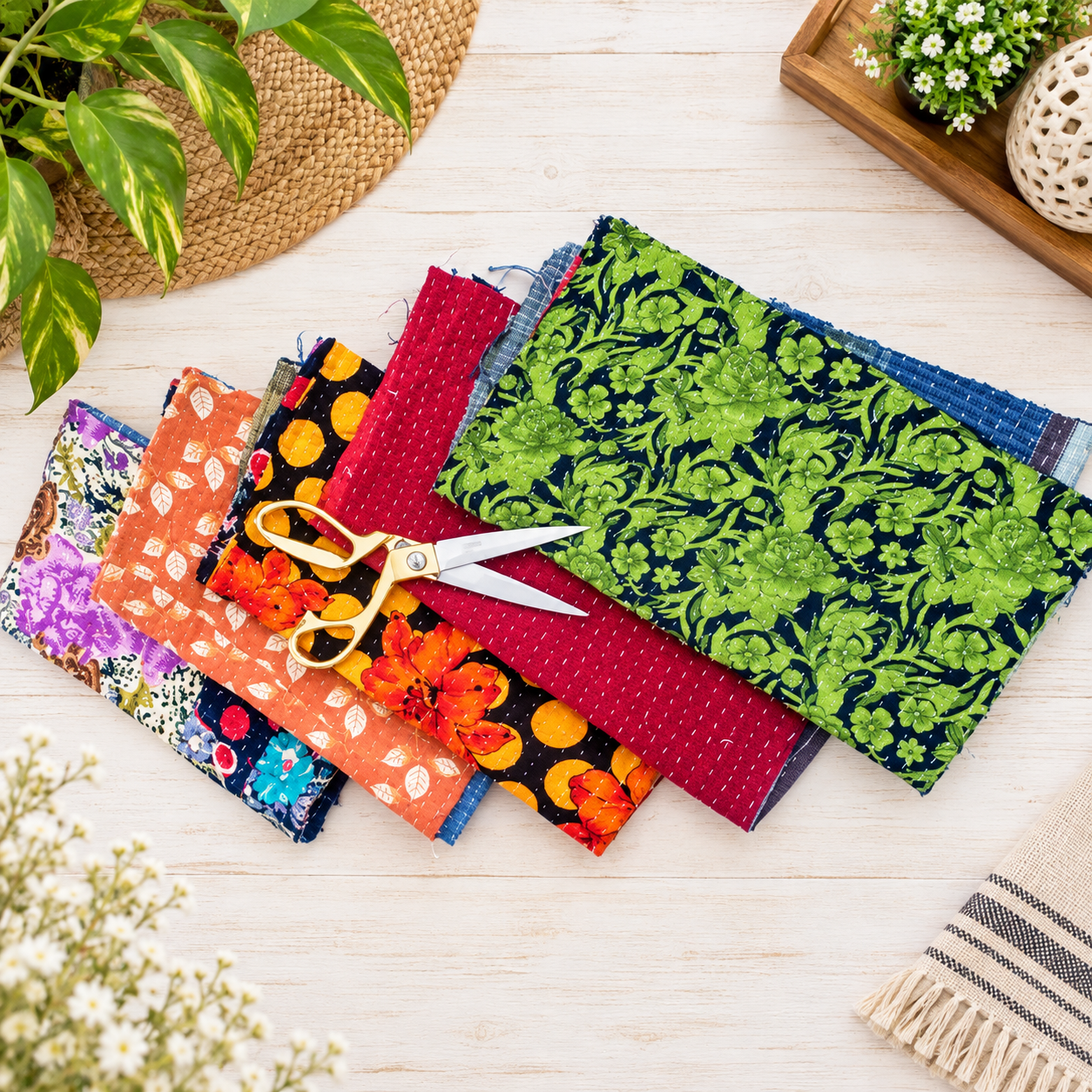 Vintage Kantha Scrap Lot 100 grms