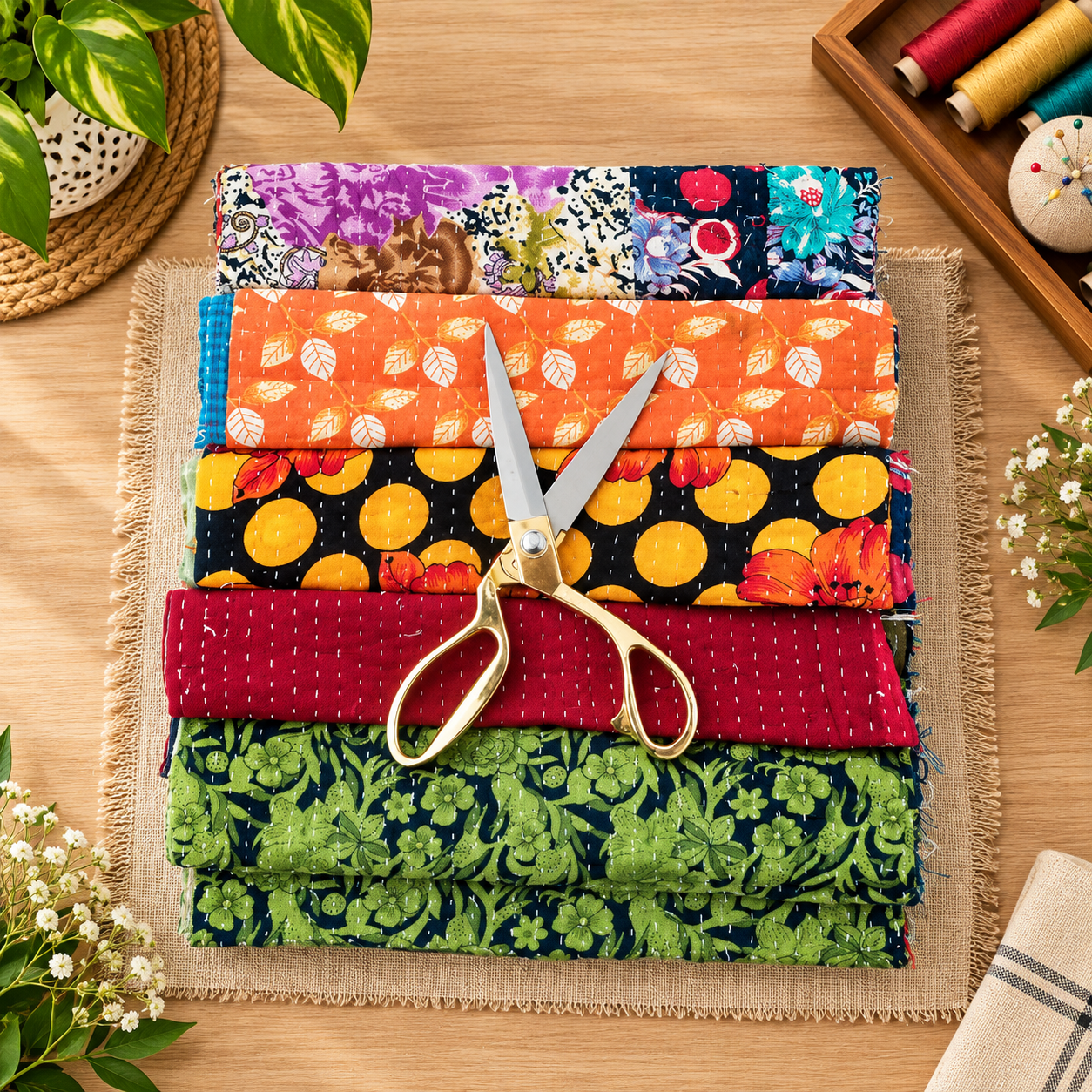 550 grms Kantha Scrap Lot for Craft Making