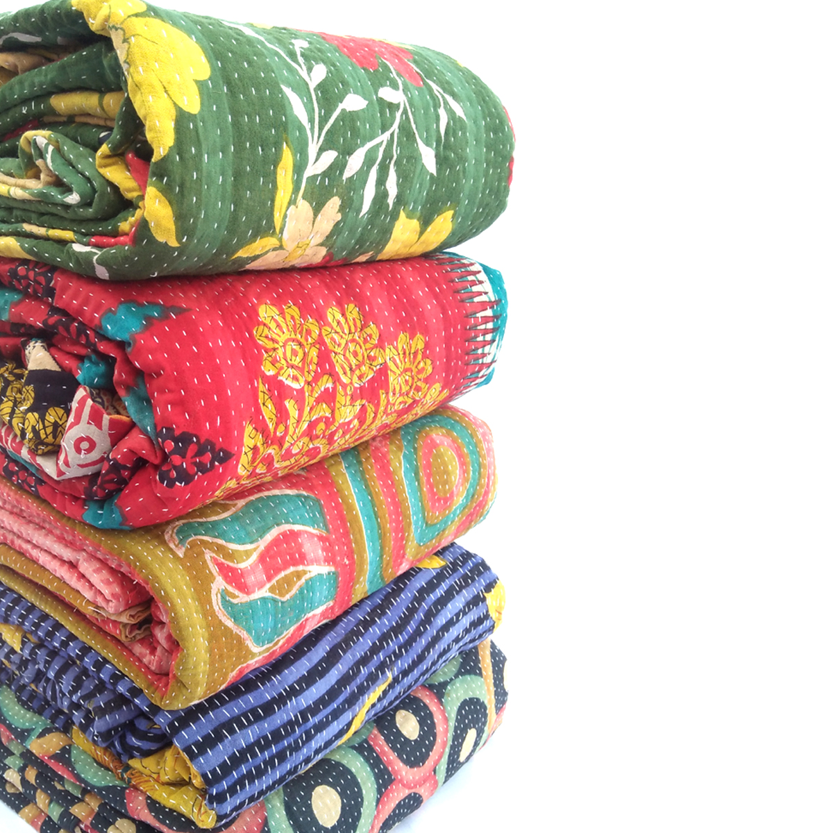 Vintage Kantha Quilt Indian Reversible Throw Handmade Blanket Wholesale Lot 