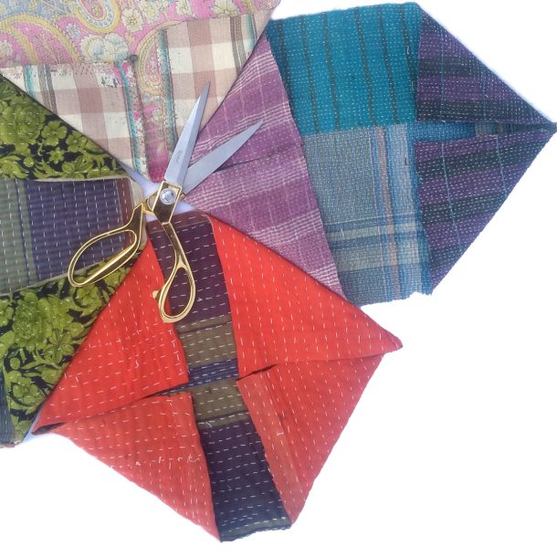 Kantha Cotton Fabric Scrap made from Vintage Kantha Quilt