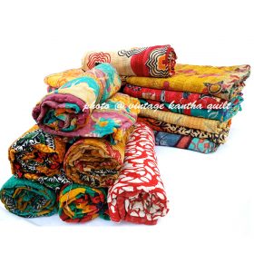 Wholesale Indian Kantha Vintage Patchwork Quilt – Bohemian Throw Blanket, 100% Cotton, Multicolored, Single Size
