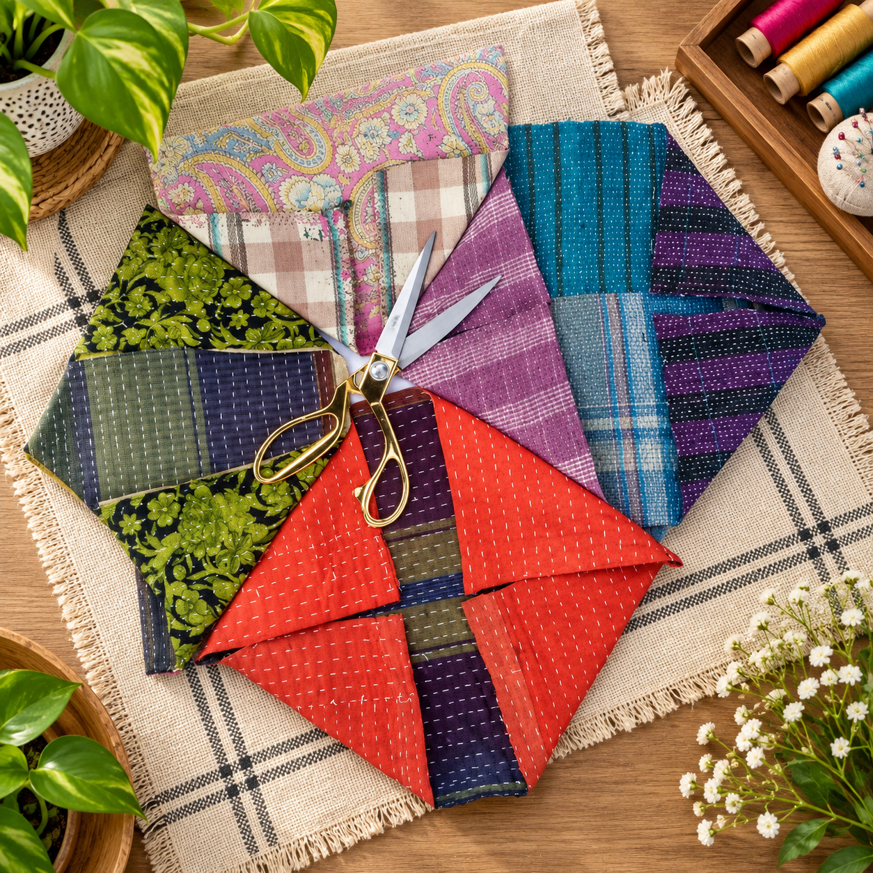 Kantha Cotton Fabric Scrap 100 grms