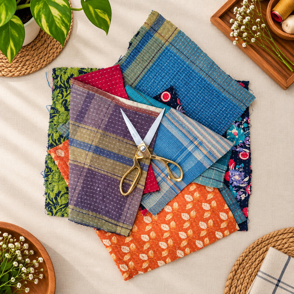 Kantha Embroidered Scrap - 1 kg