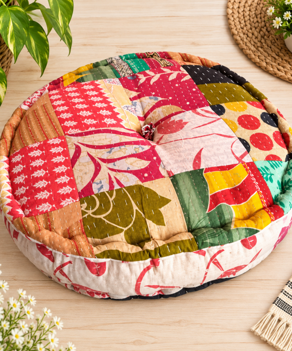 Alternative view of Vintage Kantha Patchwork Floor Cushion