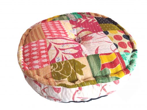 Round patchwork kantha pillow cushion