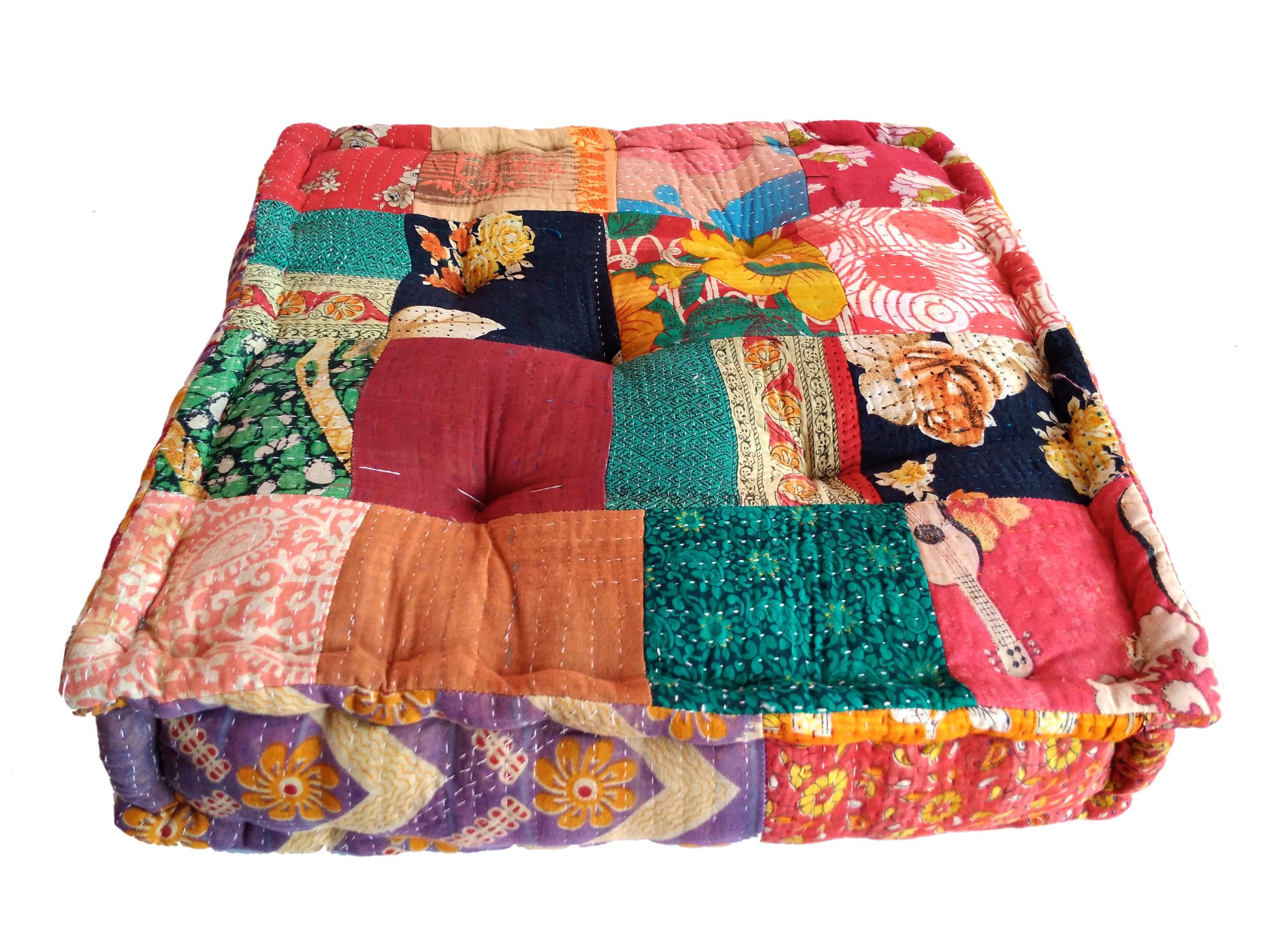 18X4" Square Indian Multi Floral Mandala HOUSSE de COUSSIN NOUVEAU Footstool Covers Throw UK 