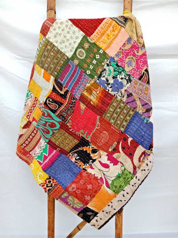 Handmade Sari Patchwork Kantha Quilt | Vintage Kantha Quilt