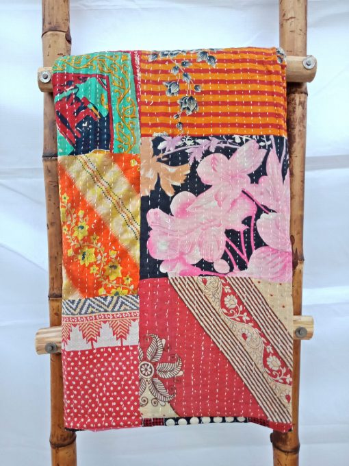 Artisan hand-stitched Patchwork Kantha Quilt