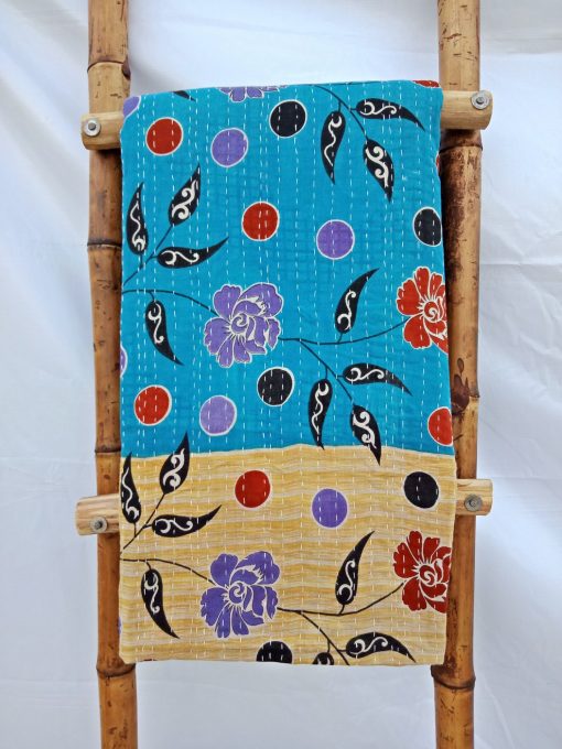 Polka Floral Vintage Kantha Quilt