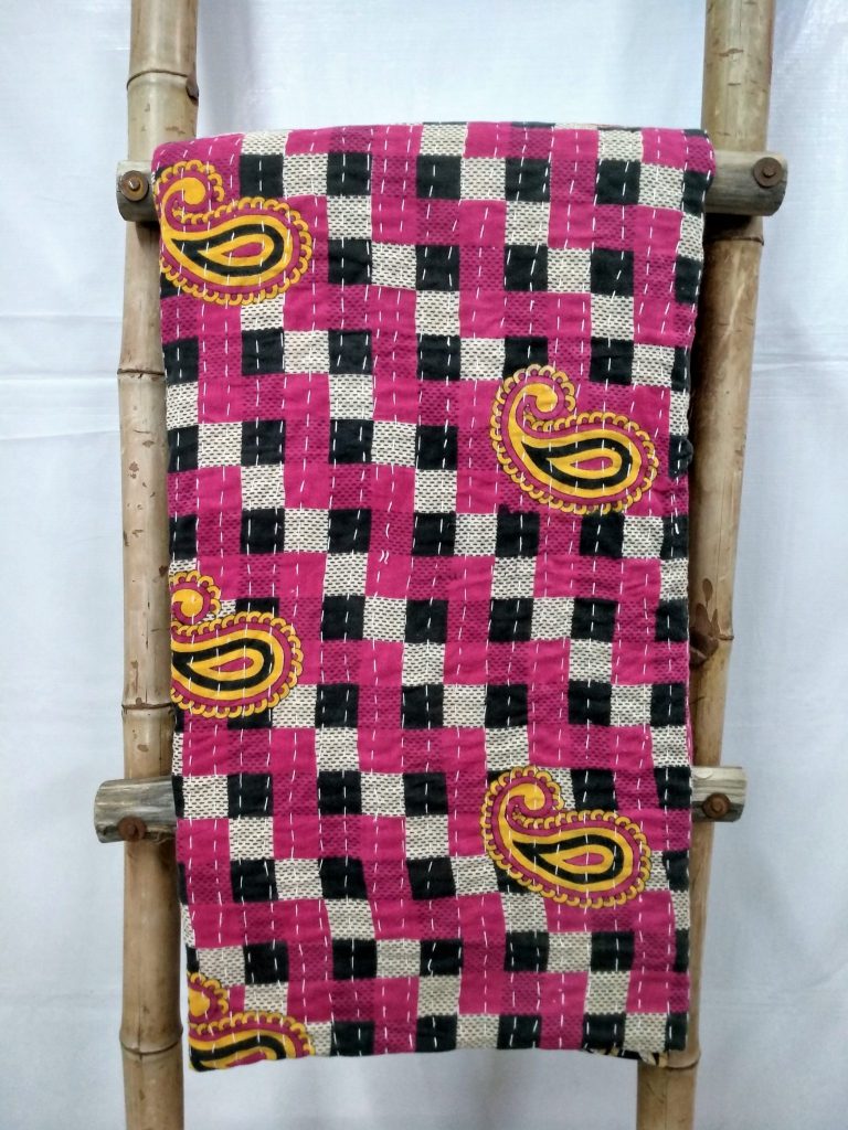 Checkerboard Vintage Kantha Quilt