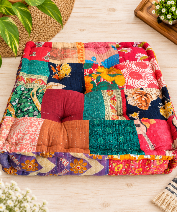 Alternative view of Indian Kantha Patchwork Floor Cushion
