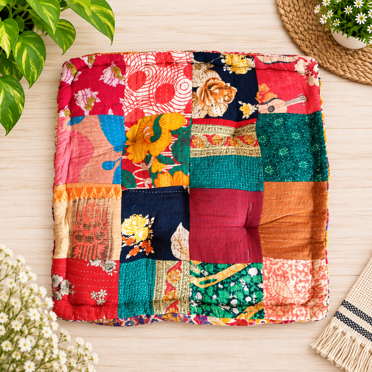 Indian Kantha Patchwork Floor Cushion