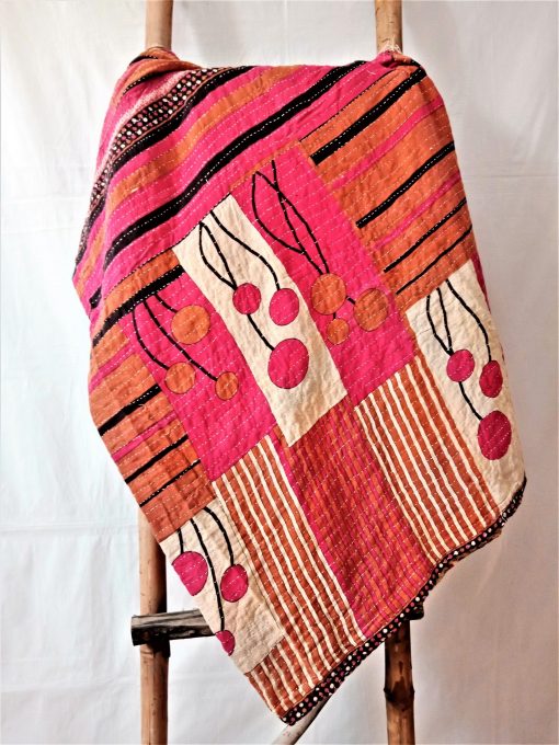 Red Pink Kantha Throw