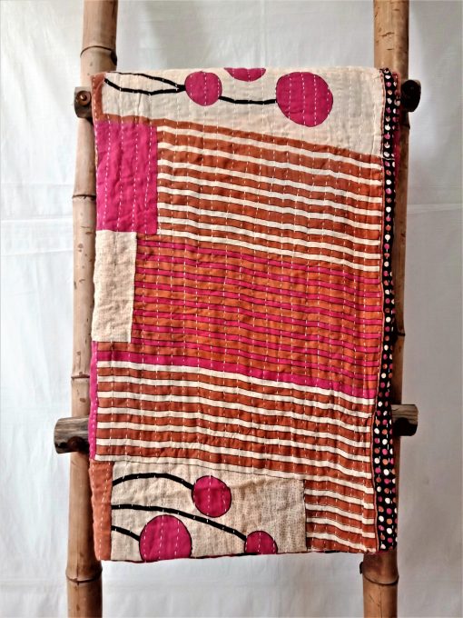 Pink Kantha Twin Cotton Throw