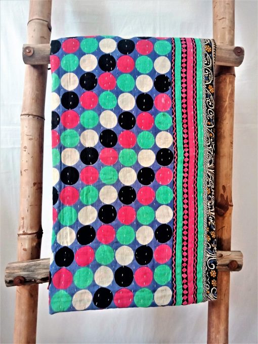 Polka Dot with Circles Vintage Kantha Quilt