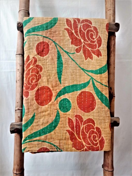 Floral Polka Vintage Kantha Quilt
