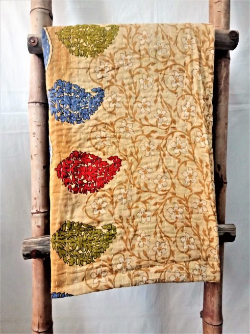 Multi-Color Paisley Floral Vintage Kantha Throw